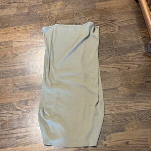 Elegant Women's Ribbed Dress in Sage Green